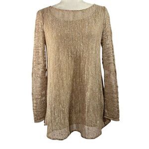 Lafayette 148 Size Small Gold Metallic Linen Mesh Knit Sweater Top